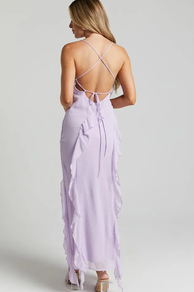 Connie Midi Dress Ruffle Detail Dress In Lilac Women Showpo Dresses
