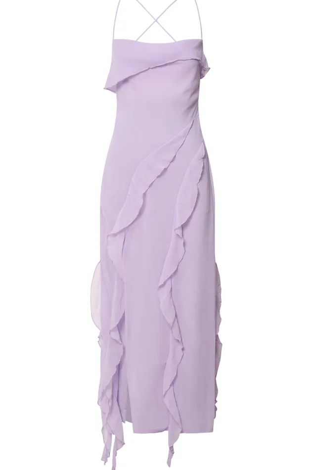 Connie Midi Dress Ruffle Detail Dress In Lilac Women Showpo Dresses