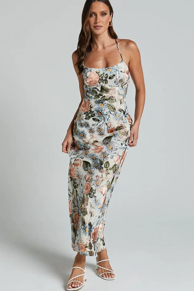 Constanzie Maxi Dress 8211 Open Tie Back Dress In Peach Floral Women Showpo Dresses