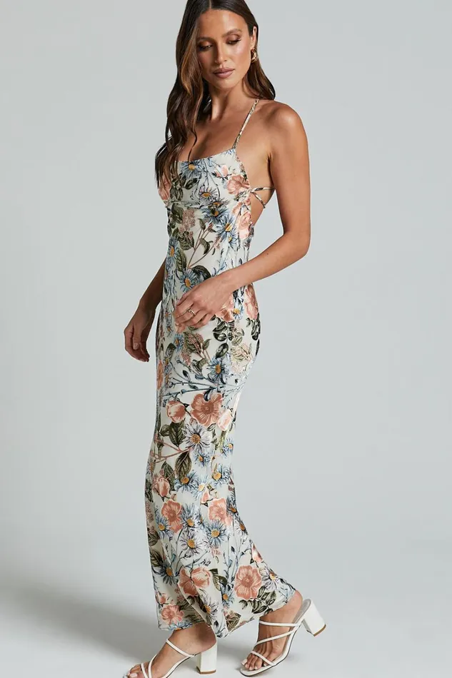 Constanzie Maxi Dress 8211 Open Tie Back Dress In Peach Floral Women Showpo Dresses
