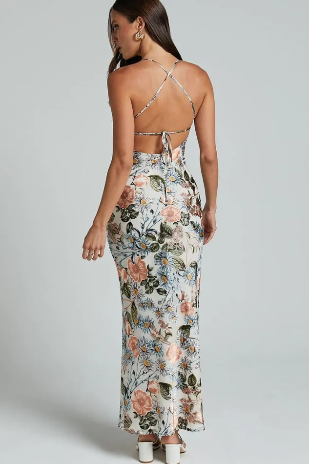 Constanzie Maxi Dress 8211 Open Tie Back Dress In Peach Floral Women Showpo Dresses