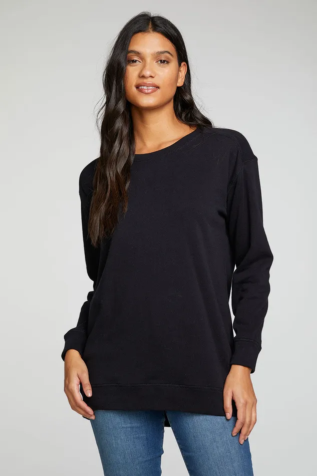 Cotton Fleece Long Sleeve Crew Neck Hi Lo Pullover Womens Tops Chaser Brand