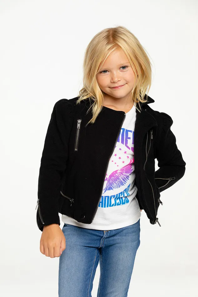 Cotton Fleece Puff Sleeve Moto Jacket Girls Tops Chaser Brand