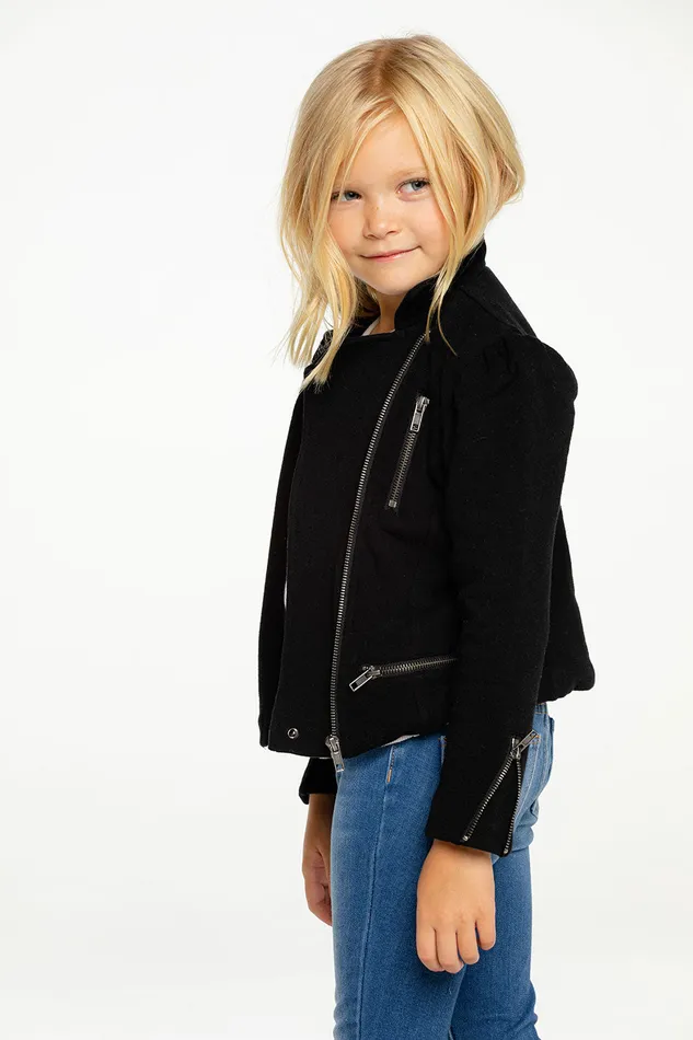 Cotton Fleece Puff Sleeve Moto Jacket Girls Tops Chaser Brand