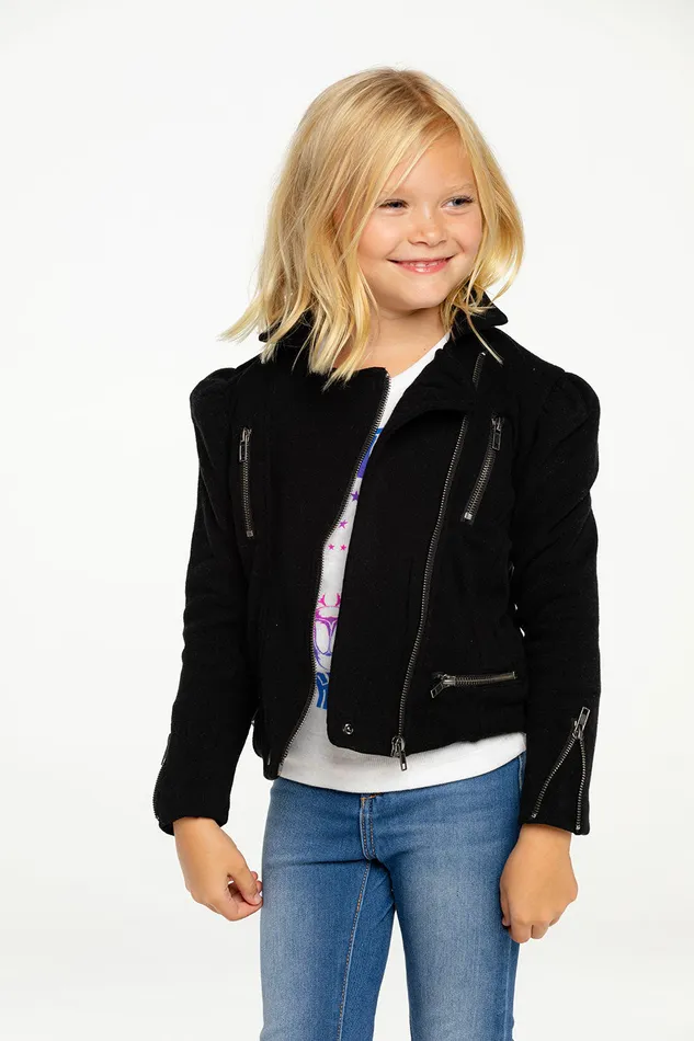 Cotton Fleece Puff Sleeve Moto Jacket Girls Tops Chaser Brand