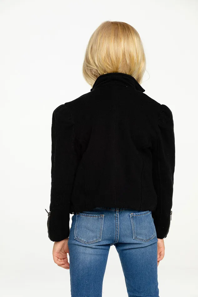 Cotton Fleece Puff Sleeve Moto Jacket Girls Tops Chaser Brand