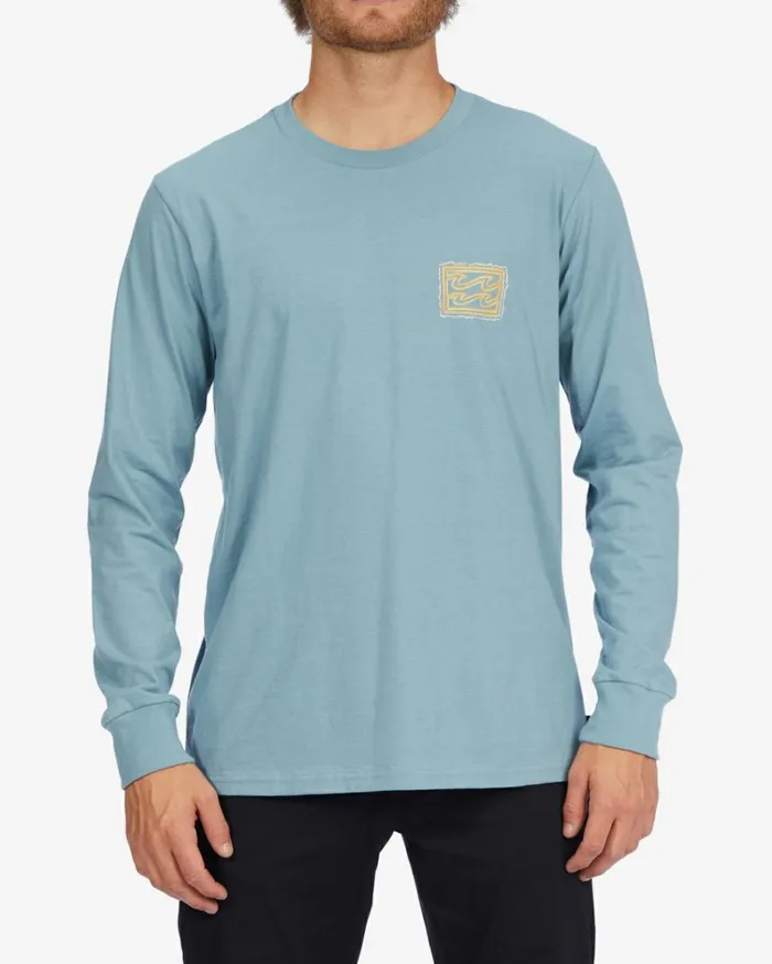 Crayon Wave Long Sleeve TShirt Washed Blue Men Billabong TShirts