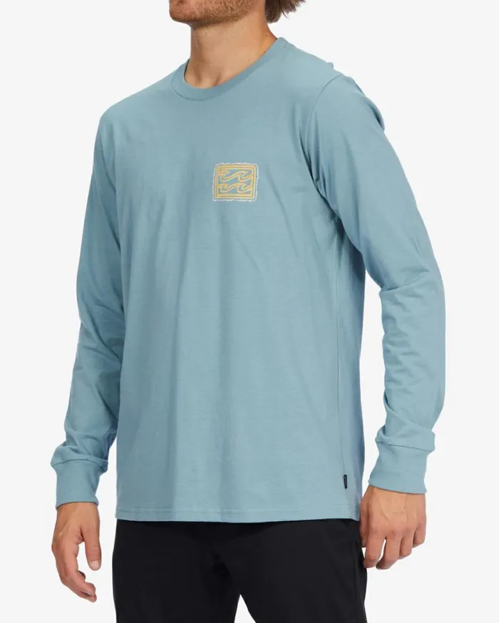 Crayon Wave Long Sleeve TShirt Washed Blue Men Billabong TShirts