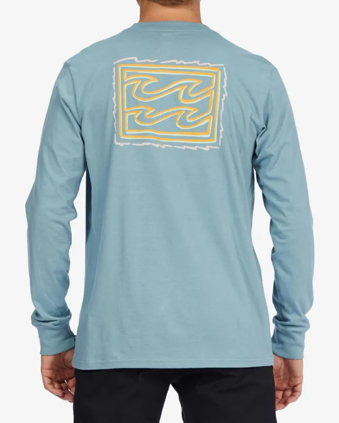 Crayon Wave Long Sleeve TShirt Washed Blue Men Billabong TShirts