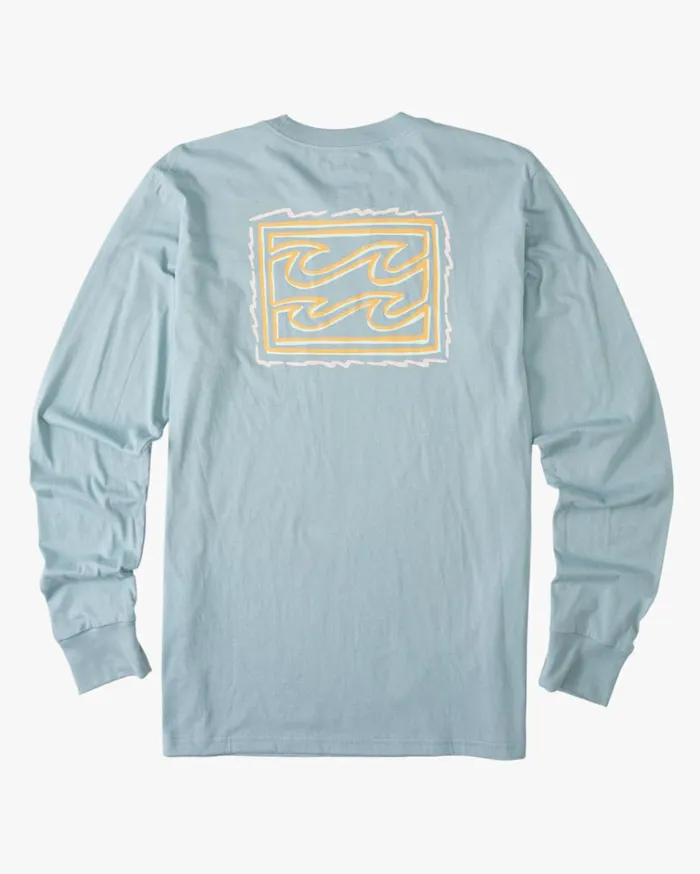 Crayon Wave Long Sleeve TShirt Washed Blue Men Billabong TShirts
