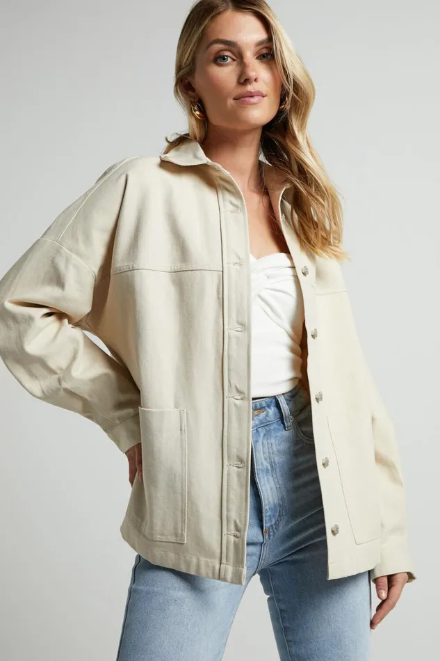 Dallas Jacket 8211 Collared Button Through Long Sleeve In Stone Women Showpo Jackets and Coats