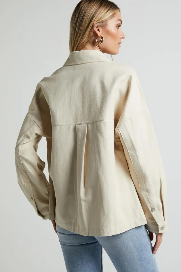 Dallas Jacket 8211 Collared Button Through Long Sleeve In Stone Women Showpo Jackets and Coats