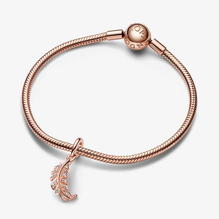 Dangle Charms Women Pandora Floating Curved Feather Dangle Charm