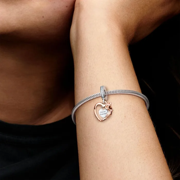 Dangle Charms Women Pandora Heart and Rose Flower Dangle Charm