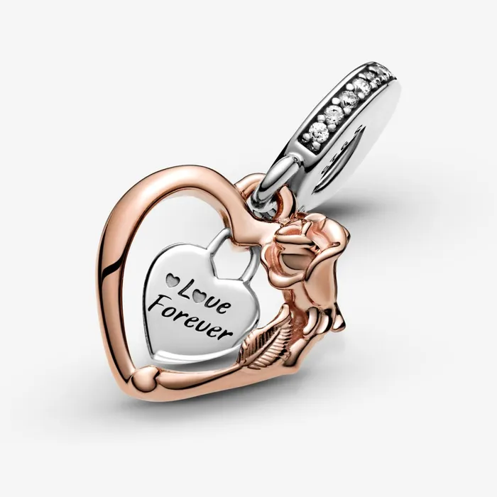 Dangle Charms Women Pandora Heart and Rose Flower Dangle Charm