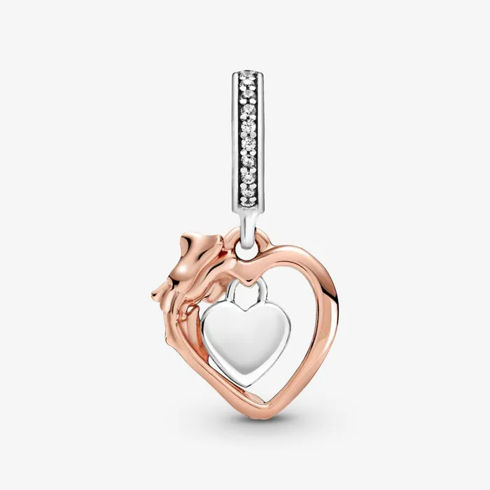 Dangle Charms Women Pandora Heart and Rose Flower Dangle Charm