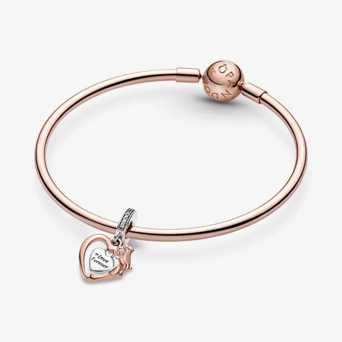 Dangle Charms Women Pandora Heart and Rose Flower Dangle Charm
