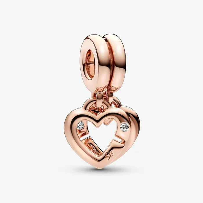 Dangle Charms Women Pandora Linked Sister Hearts Split Dangle Charm Rose Gold Plated