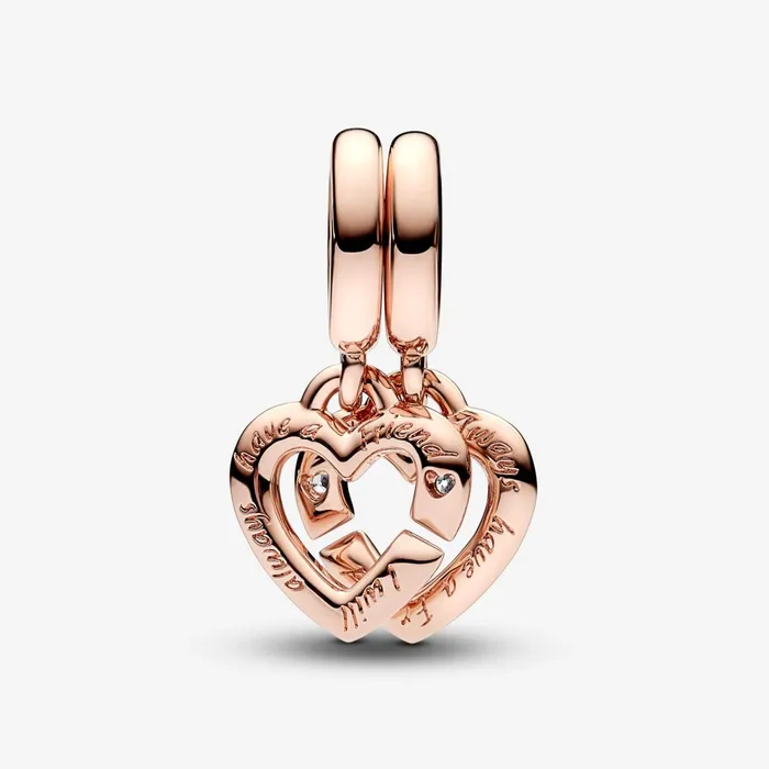 Dangle Charms Women Pandora Linked Sister Hearts Split Dangle Charm Rose Gold Plated