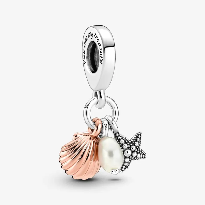Dangle Charms Women Pandora Treated Freshwater Cultured Pearl Starfish and Shell Triple Dangle Charm