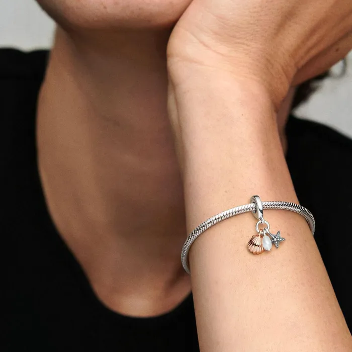 Dangle Charms Women Pandora Treated Freshwater Cultured Pearl Starfish and Shell Triple Dangle Charm