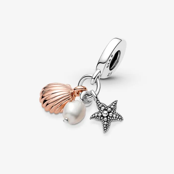 Dangle Charms Women Pandora Treated Freshwater Cultured Pearl Starfish and Shell Triple Dangle Charm