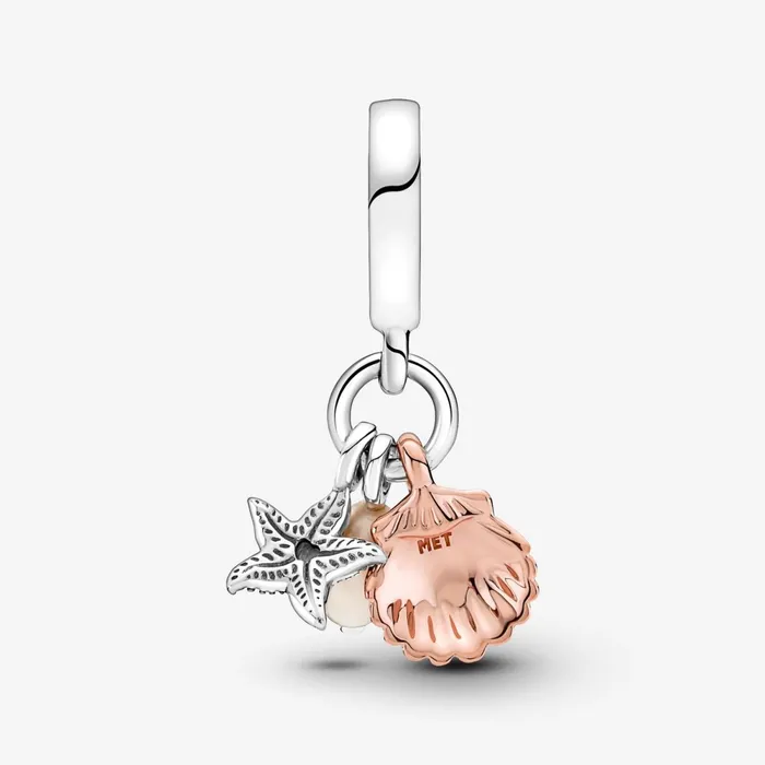 Dangle Charms Women Pandora Treated Freshwater Cultured Pearl Starfish and Shell Triple Dangle Charm