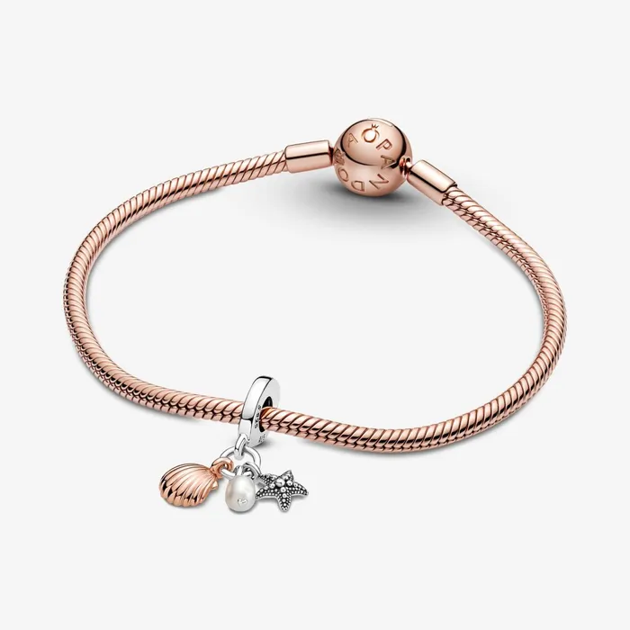 Dangle Charms Women Pandora Treated Freshwater Cultured Pearl Starfish and Shell Triple Dangle Charm