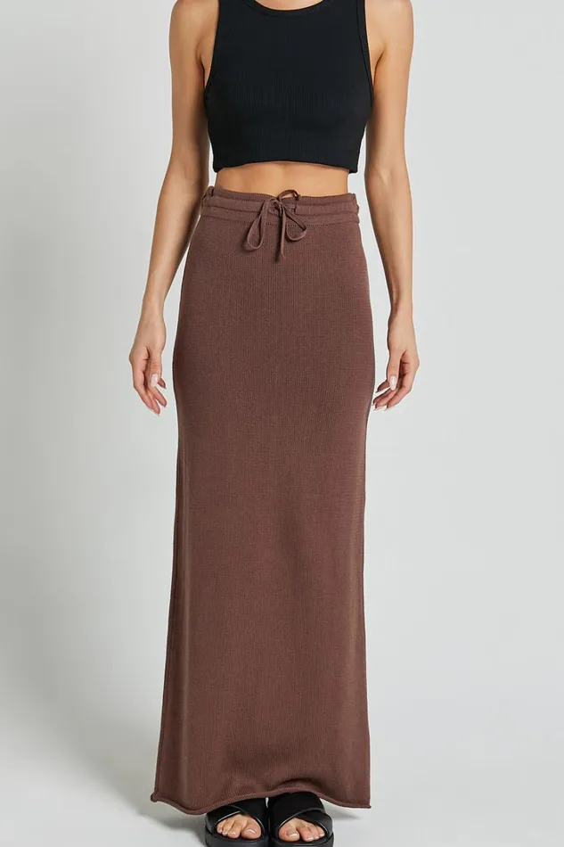 Dasuri Knit Maxi Skirt 8211 Drawstring Skirt In Chocolate Women Showpo Conscious