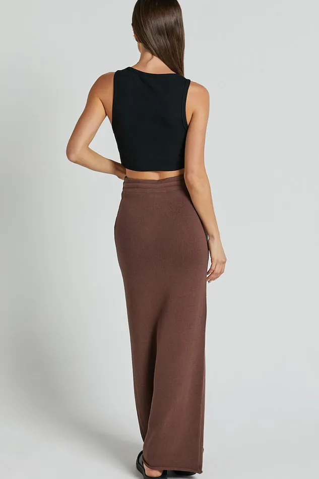 Dasuri Knit Maxi Skirt 8211 Drawstring Skirt In Chocolate Women Showpo Conscious