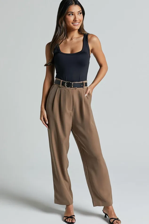 Delailah Pants 8211 Tailored High Waisted Pleat Front Tapered Leg In Cappuccino Women Showpo Pants Delailah Pants 8211 Tailored High Waisted Pleat Front Tapered Leg In Cappuccino Women Showpo Pants