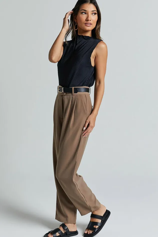 Delailah Pants 8211 Tailored High Waisted Pleat Front Tapered Leg In Cappuccino Women Showpo Pants