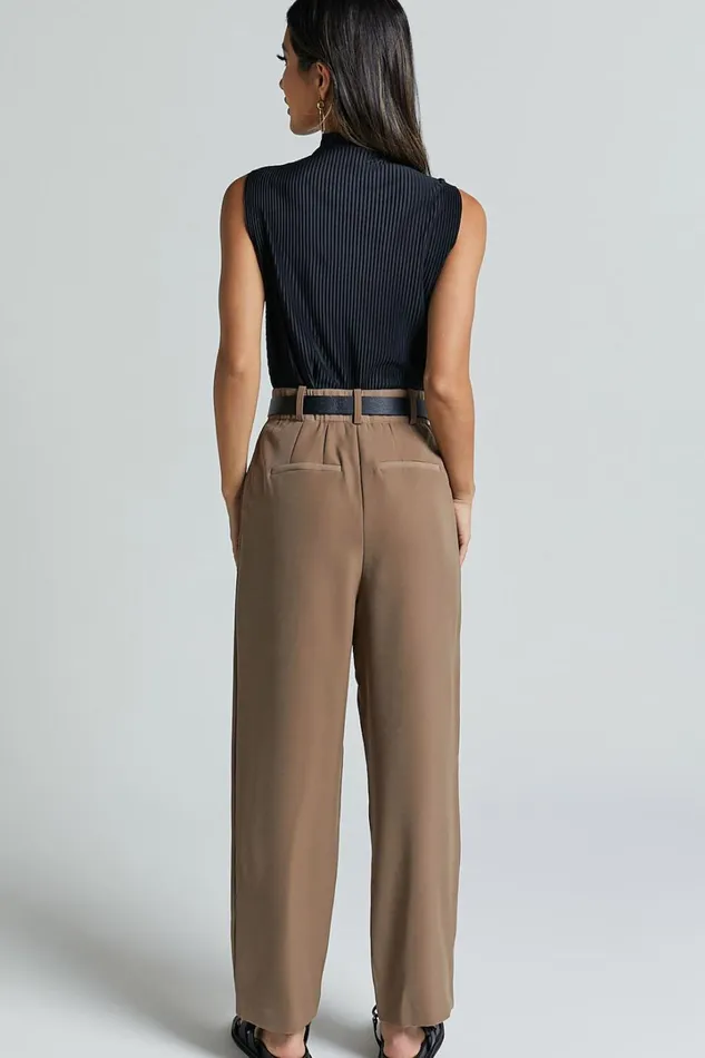 Delailah Pants 8211 Tailored High Waisted Pleat Front Tapered Leg In Cappuccino Women Showpo Pants
