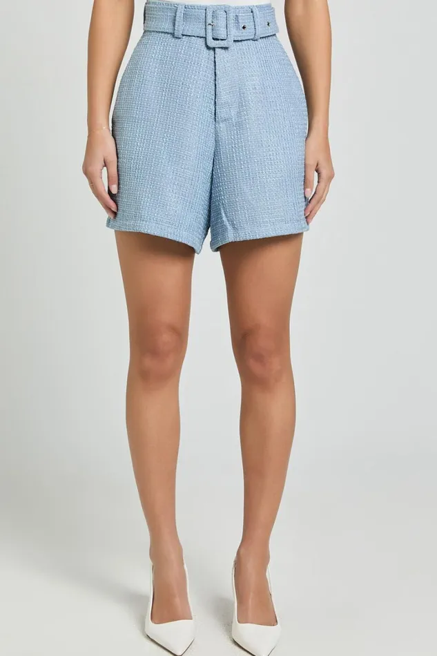 Delilah Shorts 8211 High Waist Belted A Line Tweed Shorts In Blue Women Showpo Shorts