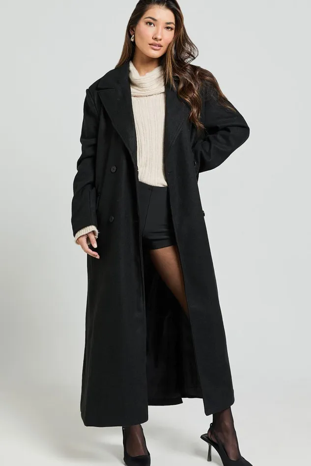 Demi Coat 8211 Long Lined Coat In Black Women Showpo Jackets and Coats