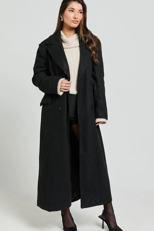 Demi Coat 8211 Long Lined Coat In Black Women Showpo Jackets and Coats