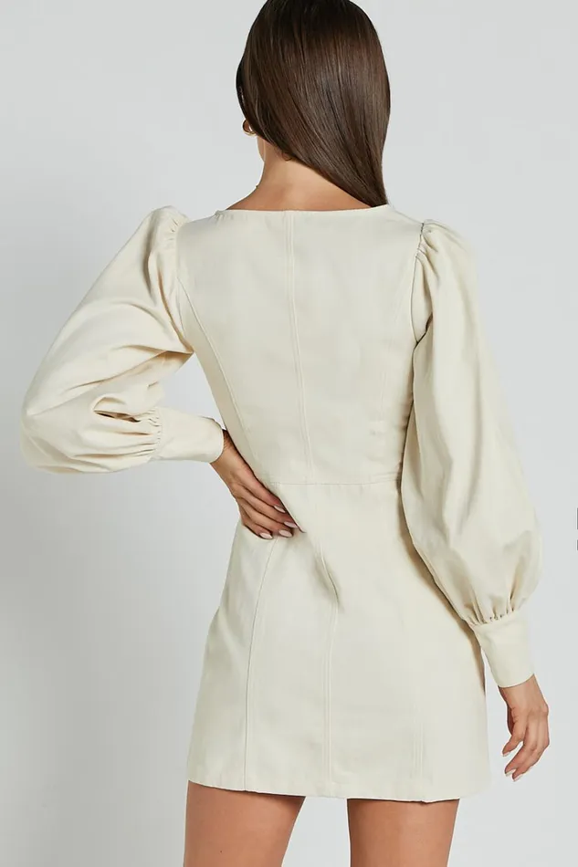 Desiree Mini Dress 8211 Long Sleeve Zip Front Dress In Natural Women Showpo Conscious
