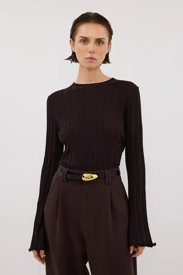 DISSH Knitted SYLVIA BITTER CHOC CREW KNIT TOP 8211 Women