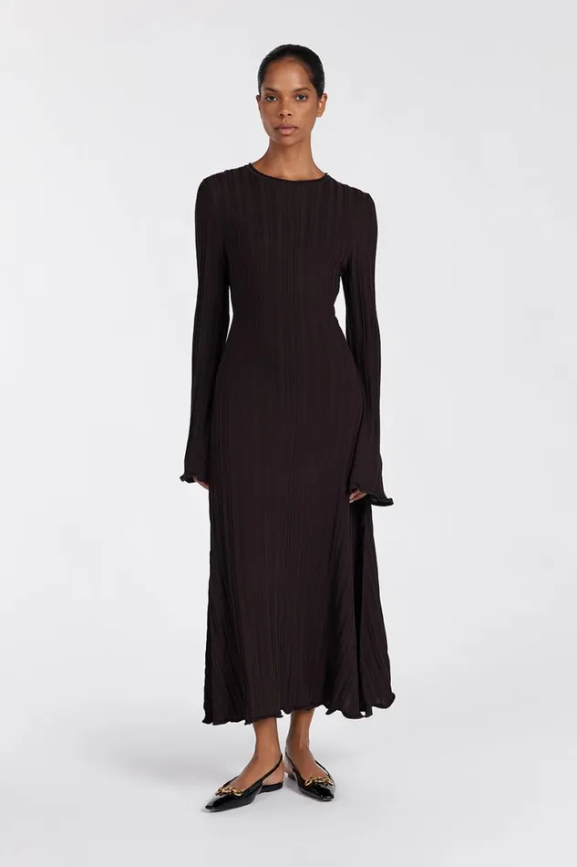 DISSH Long Sleeve Dresses SYLVIA BITTER CHOC KNIT MIDI DRESS 8211 Women