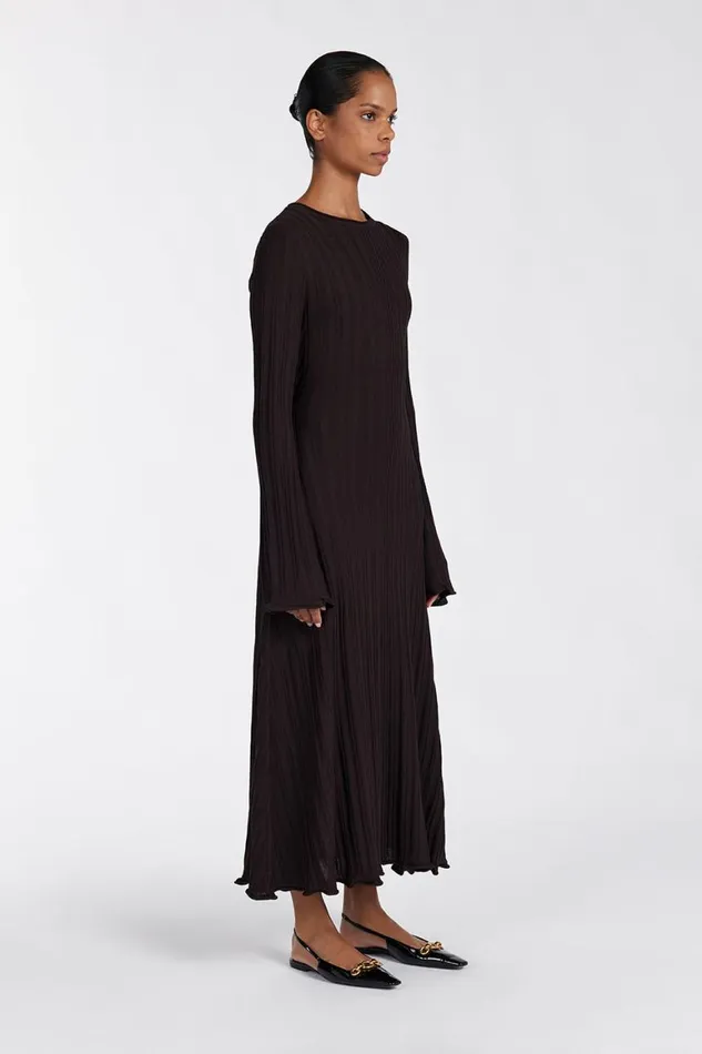 DISSH Long Sleeve Dresses SYLVIA BITTER CHOC KNIT MIDI DRESS 8211 Women