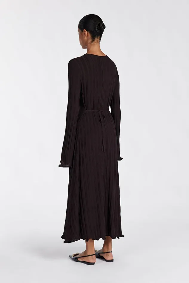 DISSH Long Sleeve Dresses SYLVIA BITTER CHOC KNIT MIDI DRESS 8211 Women