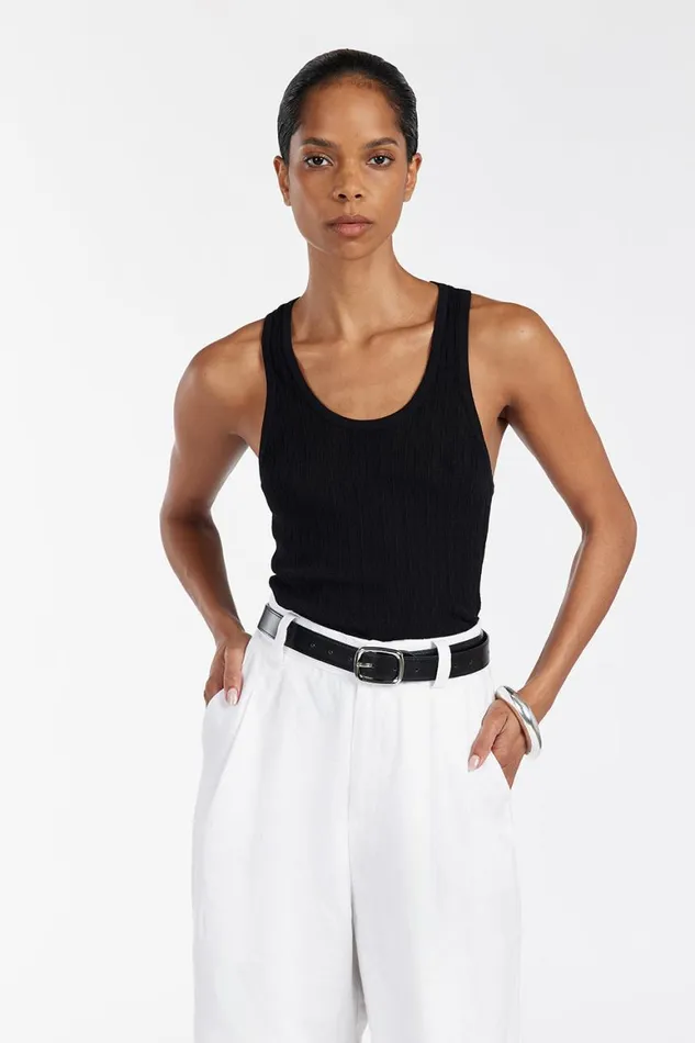 DISSH Tanks ALMA BLACK TEXTURED SCOOP KNIT TANK 8211 Women