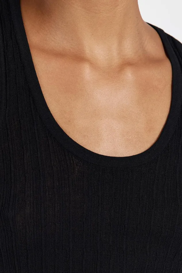 DISSH Tanks ALMA BLACK TEXTURED SCOOP KNIT TANK 8211 Women