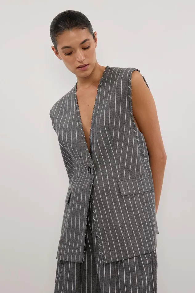 DISSH Vests OLLIE SLATE STRIPE OVERSIZED VEST 8211 Women