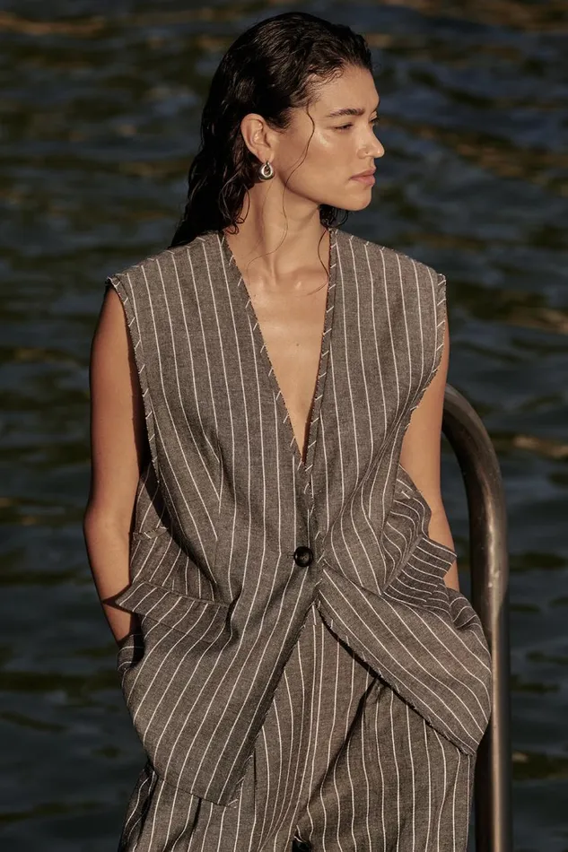 DISSH Vests OLLIE SLATE STRIPE OVERSIZED VEST 8211 Women