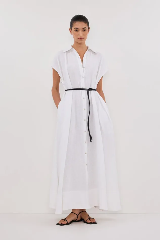 DISSH White Dresses LANA WHITE LINEN MIDI SHIRT DRESS 8211 Women