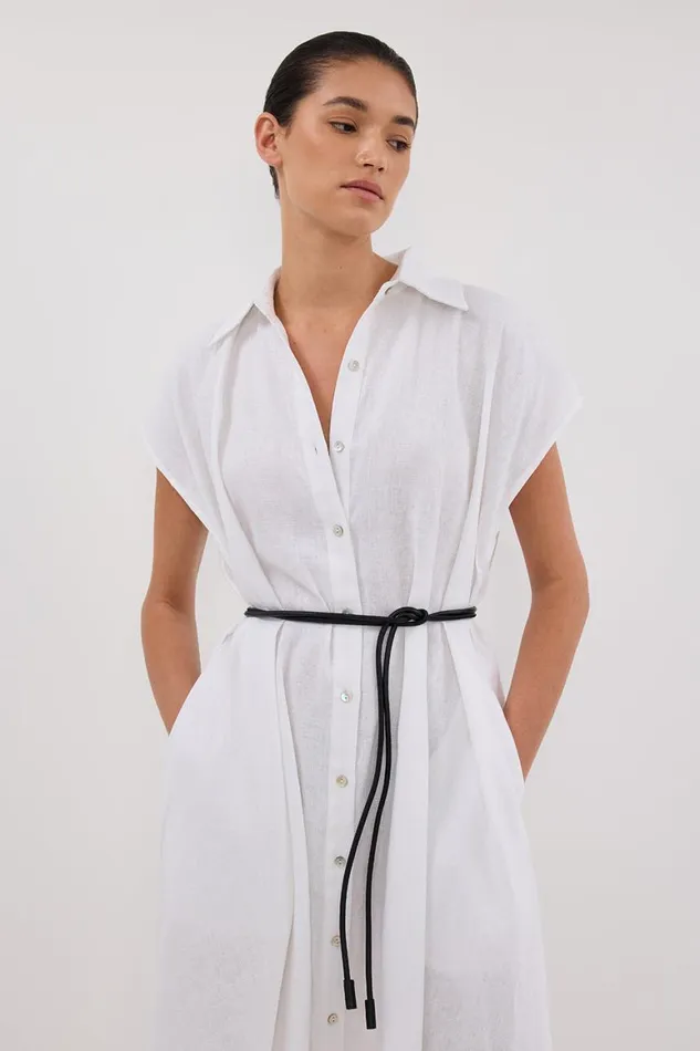DISSH White Dresses LANA WHITE LINEN MIDI SHIRT DRESS 8211 Women