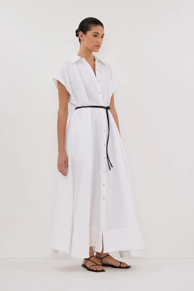 DISSH White Dresses LANA WHITE LINEN MIDI SHIRT DRESS 8211 Women