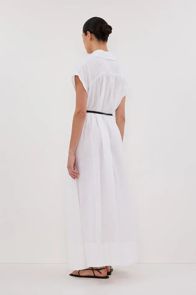 DISSH White Dresses LANA WHITE LINEN MIDI SHIRT DRESS 8211 Women