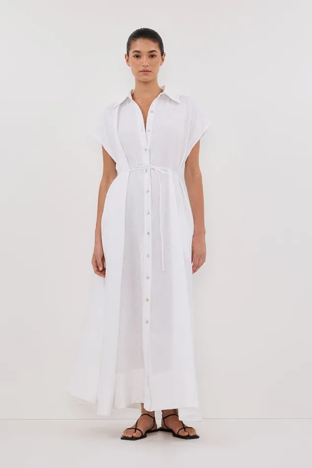 DISSH White Dresses LANA WHITE LINEN MIDI SHIRT DRESS 8211 Women
